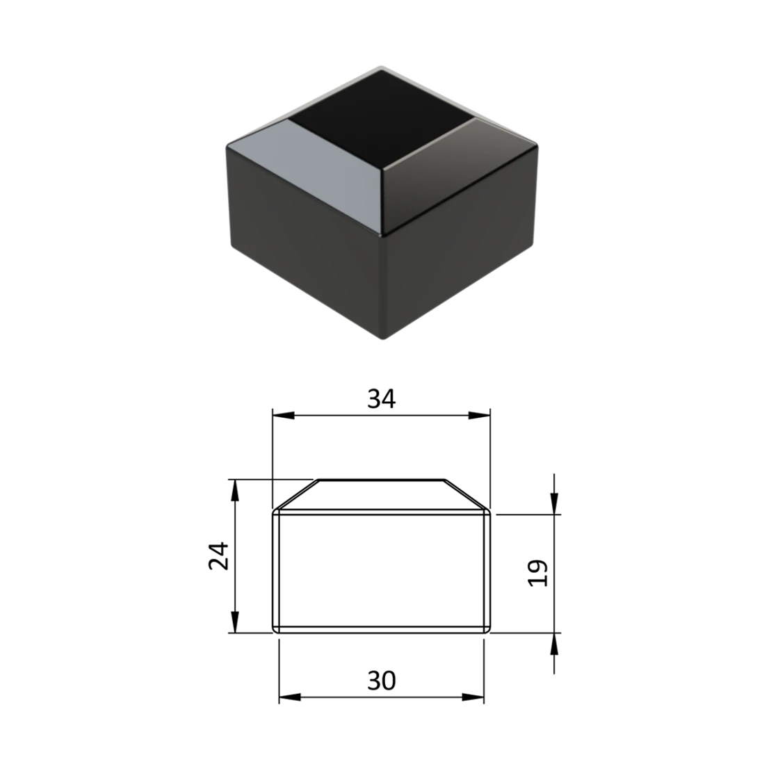 Vonkajšia krytka 30 x 30 mm, plastová PE, čierna