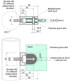Svorka na trubku ø 33,7 mm, sklo 6–8,76 mm, AISI 304 - slide 4
