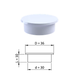 Vnútorná krytka guľatá ø 36 mm, otvor ø 30 mm, biela, plast
