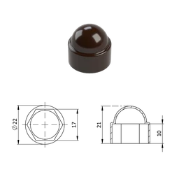 Krytka plastová na matice a skrutky M10, hnedá