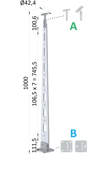 Nerezový vypaľovaný stĺp, vrchné kotvenie, 8-dierový - slide 0