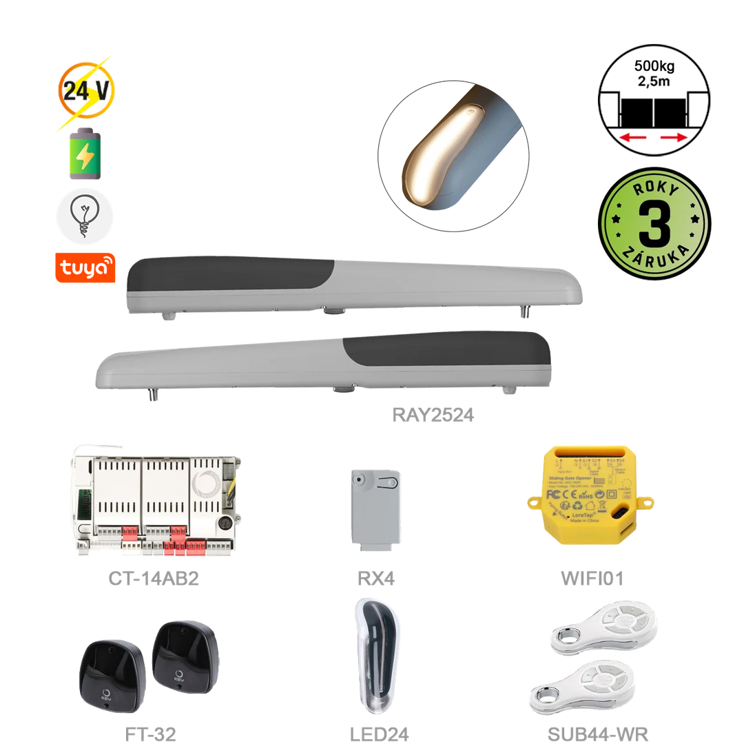 900KRAY2524ER + WIFI pro dvoukřídlou bránu do 2.5m/křídlo