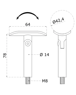 Držák madla ø 42,4 mm s kloubem, M8, broušená AISI 304 - slide 1