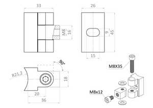 Nastaviteľný záves 0-90° na ø 42,4 mm, brúsená AISI 304 - slide 2