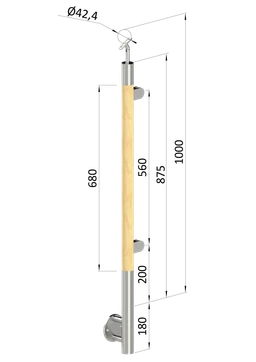 Dřevěný sloup, boční kotvení, výplň: sklo, pravý