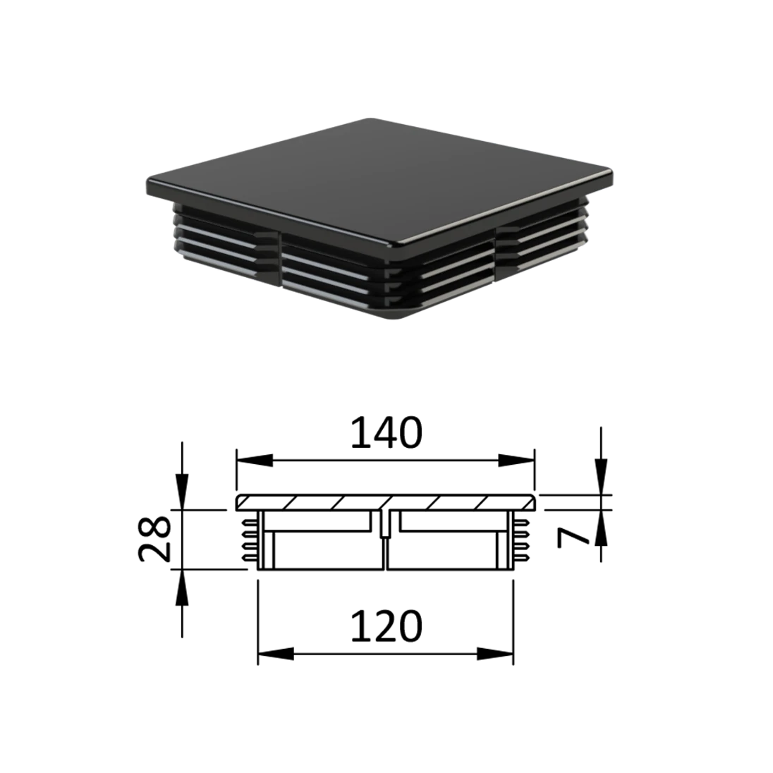 Krytka plastová 140 x 140 mm, čierna