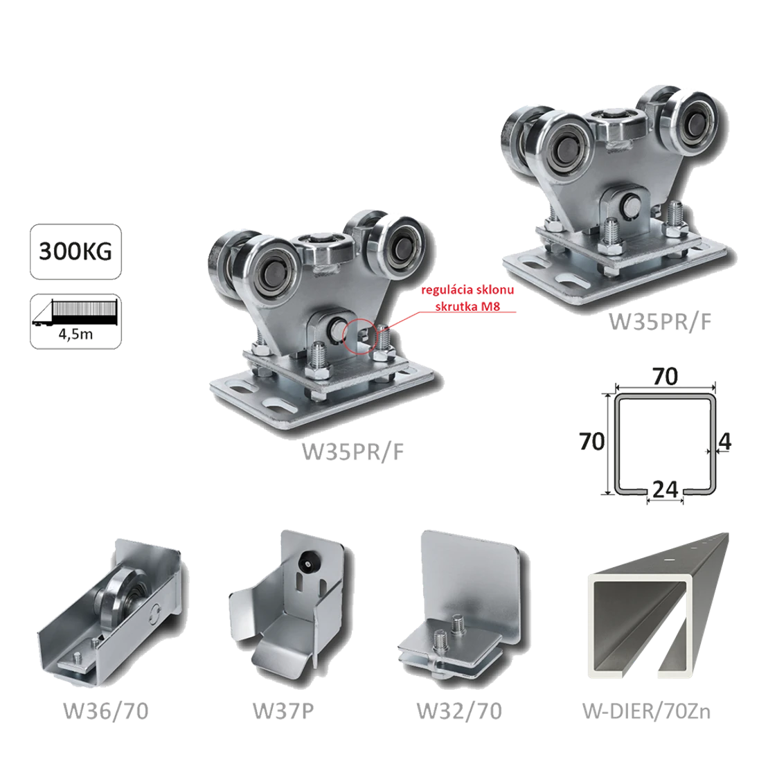 Samonos do 300 kg/4,5 m, profil s otvory 70 x 70 x 4 mm, Zn