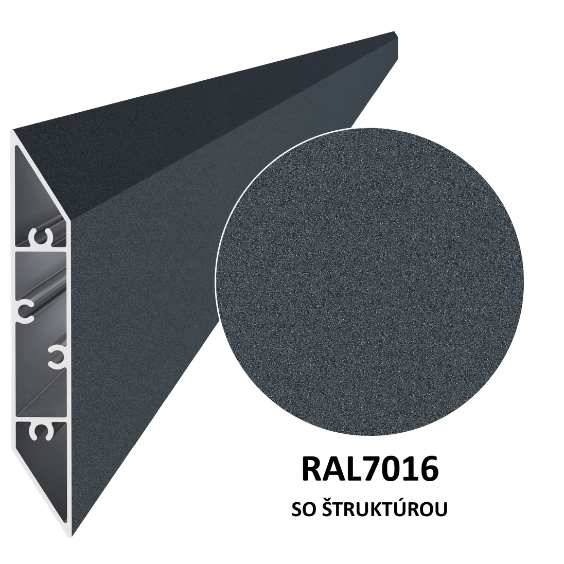 Al profil 108 x 16 x 6000 mm, lak se strukturou RAL 7016