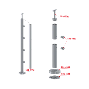 Nerezový stĺp, vrchné kotvenie, 4-radový, priechodný - slide 2