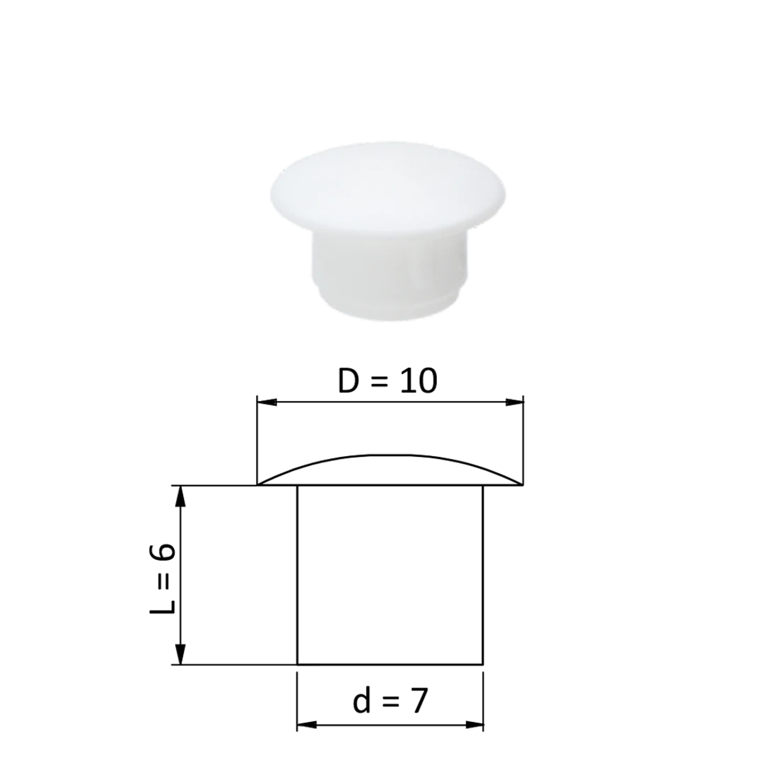 Vnitřní plastová krytka kulatá ø 10 mm, otvor ø 7 mm