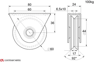 Vodiace koliesko ø 60 mm, V profil, nosnosť 100 kg - slide 1