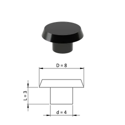 Vnútorná krytka guľatá ø 8 mm, otvor ø 4 mm, čierna, plast