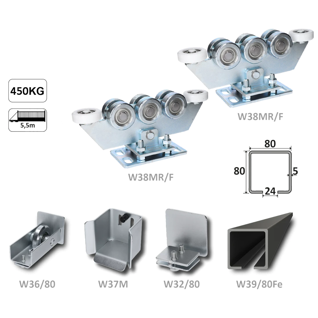 Samonos do 450 kg/5,5 m, profil 80 x 80 x 5 mm, Fe