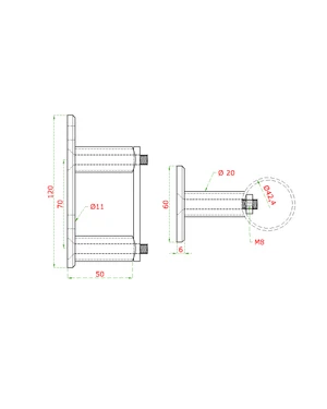 Úchyt na bočné kotvenie stĺpu ø 42,4 mm, brúsená AISI 304 - slide 1