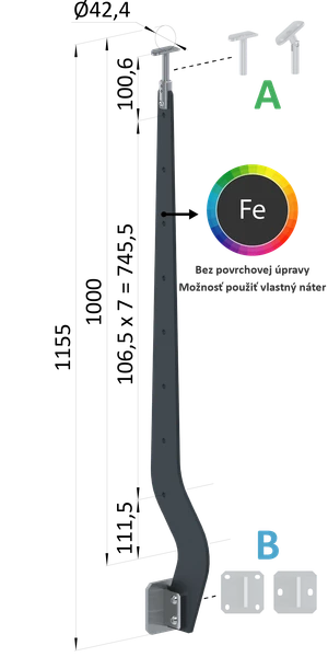 Kombinovaný Fe vypalovaný sloup, boční kotvení, 8-děrový - slide 0