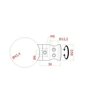 Držiak tyče ø 12 mm prechodný na trubku ø 42,4 mm, AISI 304 - slide 1