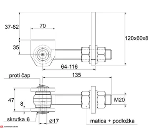 Navárací záves M20, otvárateľný 180°, nastaviteľný 2D - slide 1