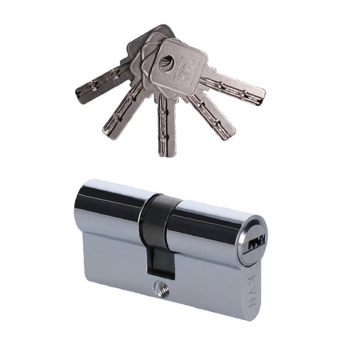 Cylindrická vložka 30x30 mm, niklová, 5 klíčů, šroub M5x65 mm