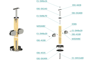 Dřevěný sloup, vrchní kotvení, výplň: sklo, průchozí - slide 2