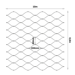 Čierna lanková sieť, 0,8 x 10 m, oko 60 x 104 mm, ø 2 mm, AISI 304