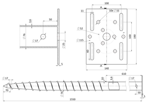 Zemný vrut, stavebná pätka, 190 x 140 mm, žiarový pozink - slide 1