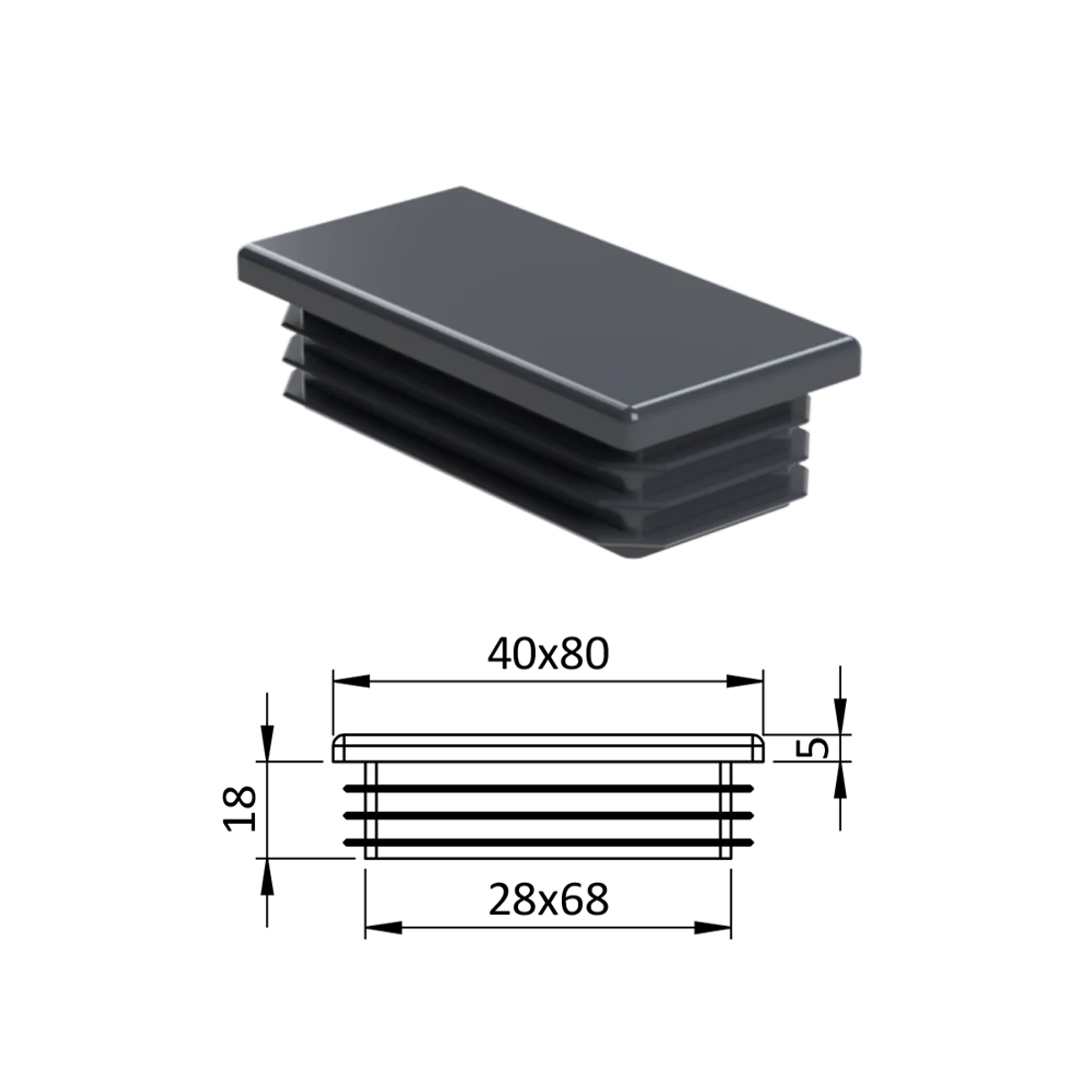 Krytka plastová 40 x 80 mm