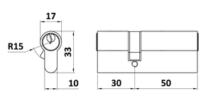 Cylindrická vložka EURO 30/50 mm, niklová, 3 kľúče - slide 1