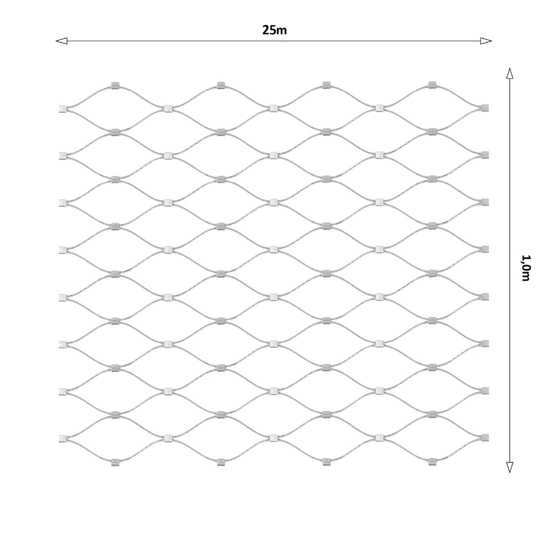 Lanková sieť, 1 x 25 m, oko 60 x 104 mm, ø 2 mm, AISI 316