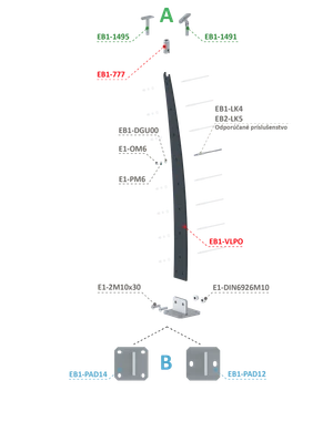 Kombinovaný Fe vypalovaný sloup, vrchní kotvení, 8-děrový - slide 2