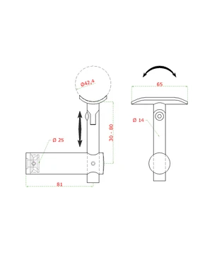 Držiak madla ø 42,4 mm s kĺbom, brúsená nerez AISI 304 - slide 1