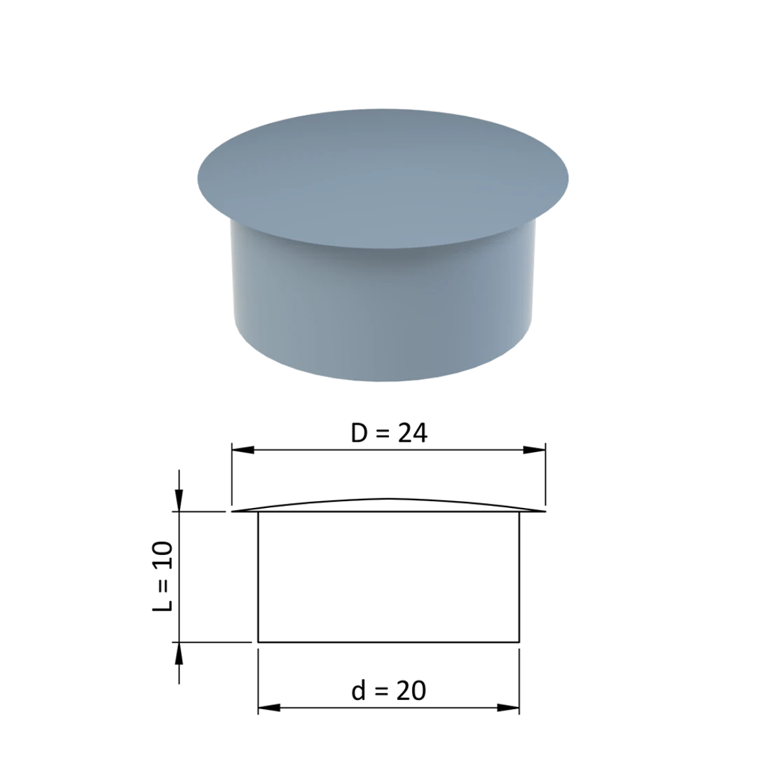 Vnútorná krytka guľatá ø 24 mm, otvor ø 20 mm, sivá, plast