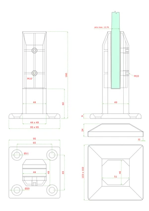 Vrchní kotvení pro sklo 10 - 12,76 mm, broušená AISI 316 - slide 2