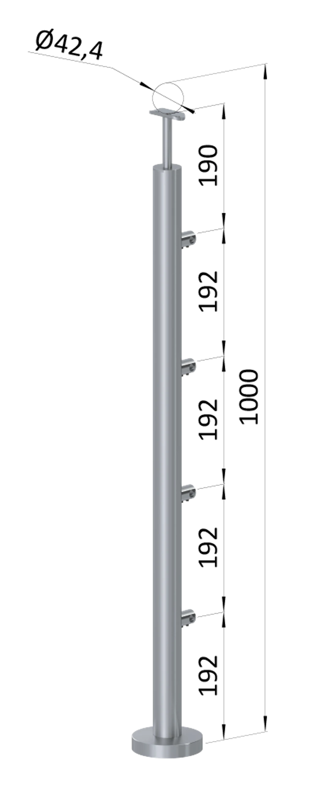 Nerezový stĺp, vrchné kotvenie, 4-radový, priechodný
