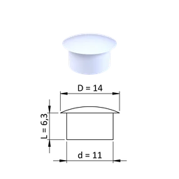 Vnútorná krytka guľatá ø 14 mm, otvor ø 11 mm, biela, plast