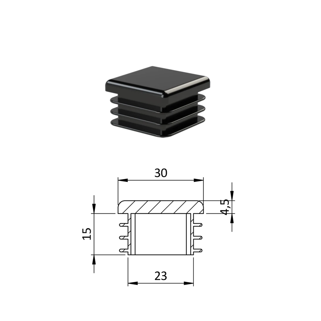 Krytka plastová 30 x 30 mm, čierna