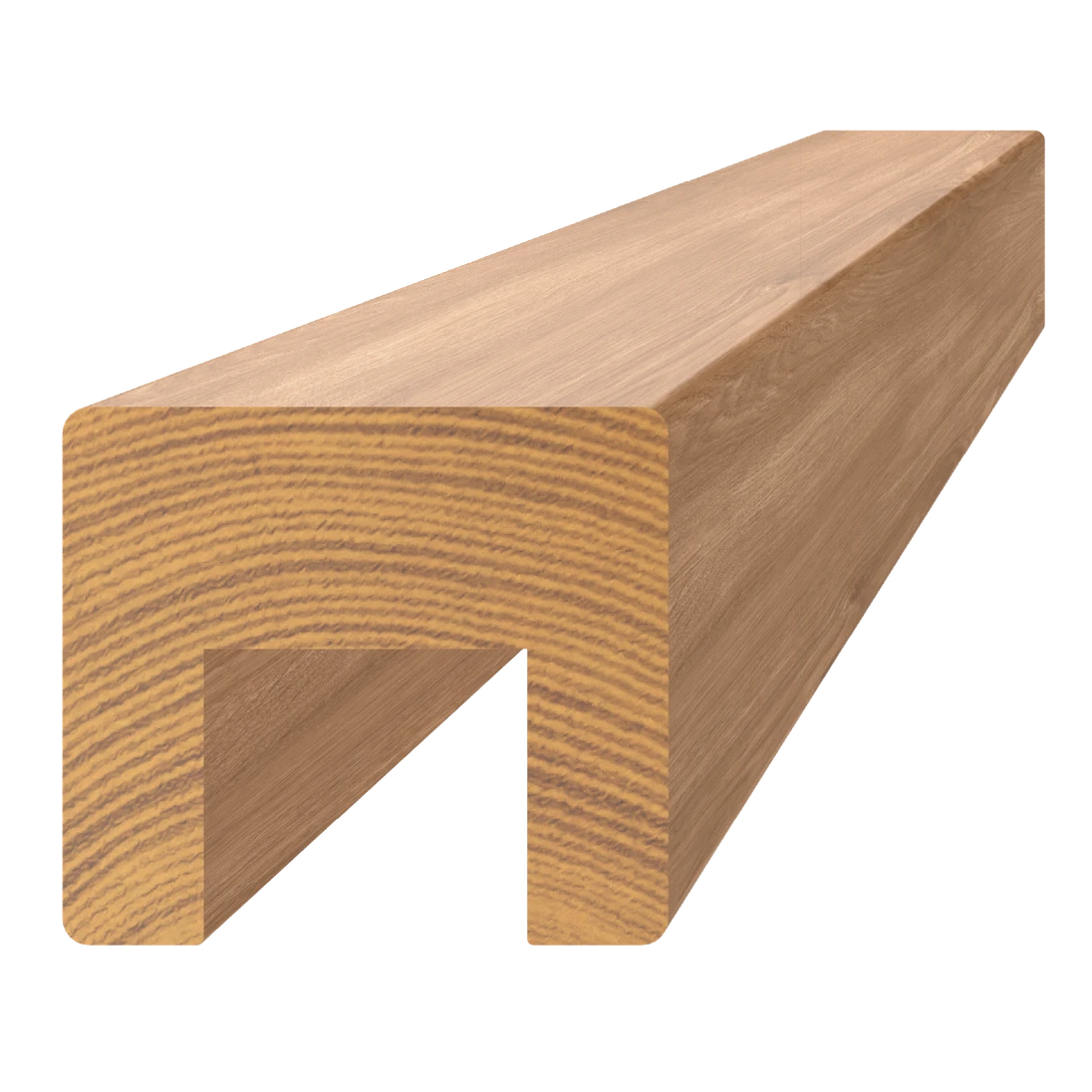 Dřevěný profil (45x40mm/L:3000mm) s drážkou 24x22mm, materiál: dub, broušený povrch bez nátěru, balení: PVC fólie, necinkovaný materiál