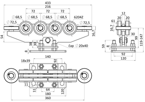Vozík do 500 kg, výškovo nastaviteľný, profil 80 x 85 mm - slide 1