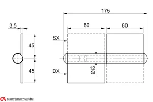 Pánt s platňou dvojdielny L = 160 mm (ľavý) - slide 1