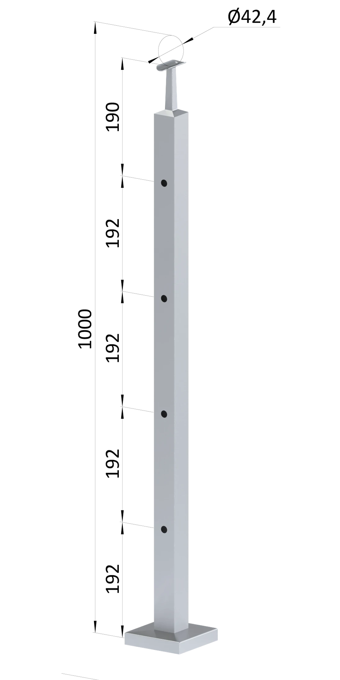 Nerezový sloup, vrchní kotvení, 4děrový průchozí