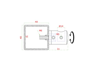 Držák tyče ø 14 mm (L) plochý, broušená nerez AISI 304 - slide 1