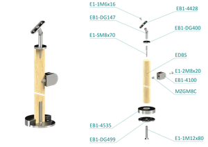 Dřevěný sloup, vrchní kotvení, výplň: sklo, pravý - slide 5