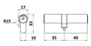 Cylindrická vložka EURO 35/40 mm, mosadzná, 3 kľúče - slide 1