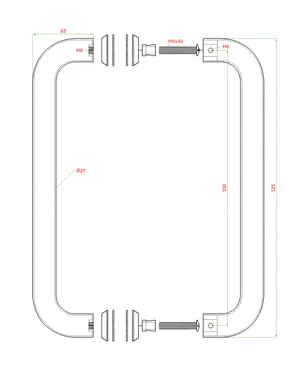 Madlo na dvere, L = 325 mm, sklo 8 - 12 mm, brúsená AISI 304 - slide 2