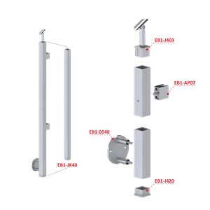 Nerezový stĺp, bočné kotvenie, výplň: sklo, pravý - slide 2