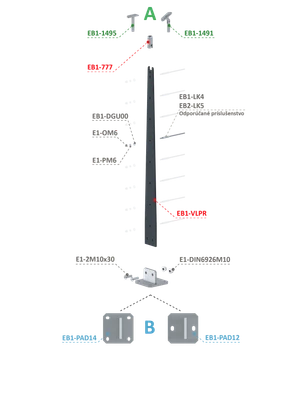 Kombinovaný Fe vypalovaný sloup, vrchní kotvení, 8-děrový - slide 2