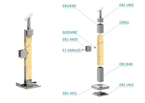 Dřevěný sloup, vrchní kotvení, výplň: sklo, levý - slide 1