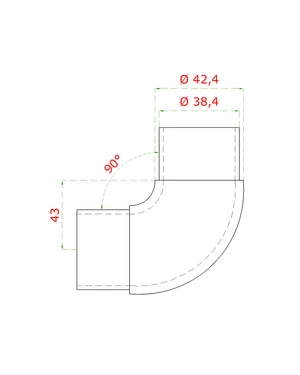 Spojka 90° na trubku ø 42,4 mm, brúsená nerez AISI 304 - slide 1