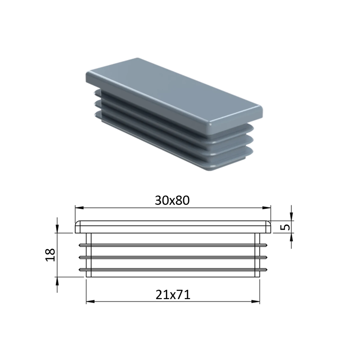 Krytka plastová 30 x 80 mm