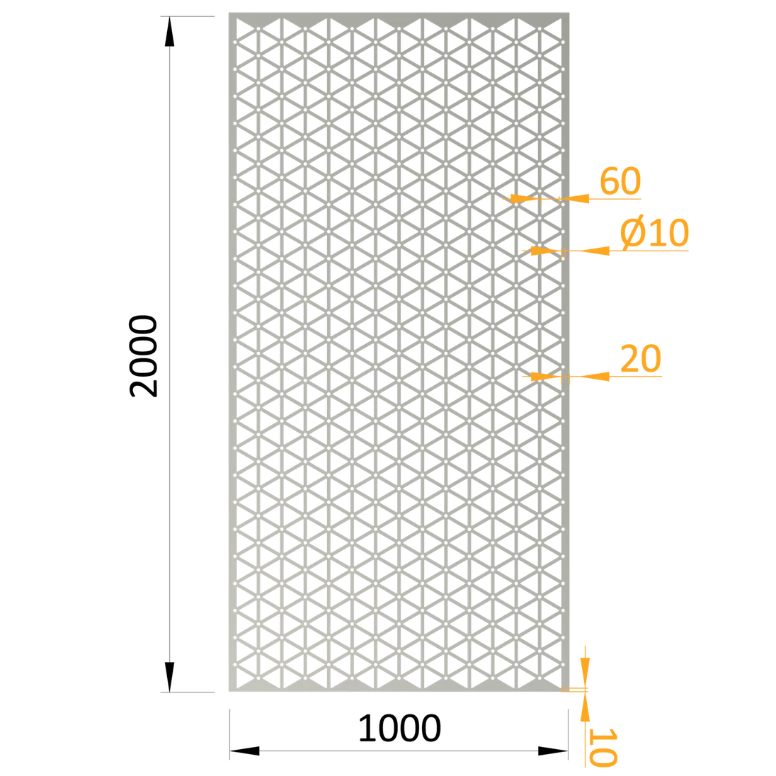 Dierovaný plech 1000x2000x1.5mm, sieťový vzor, pozink