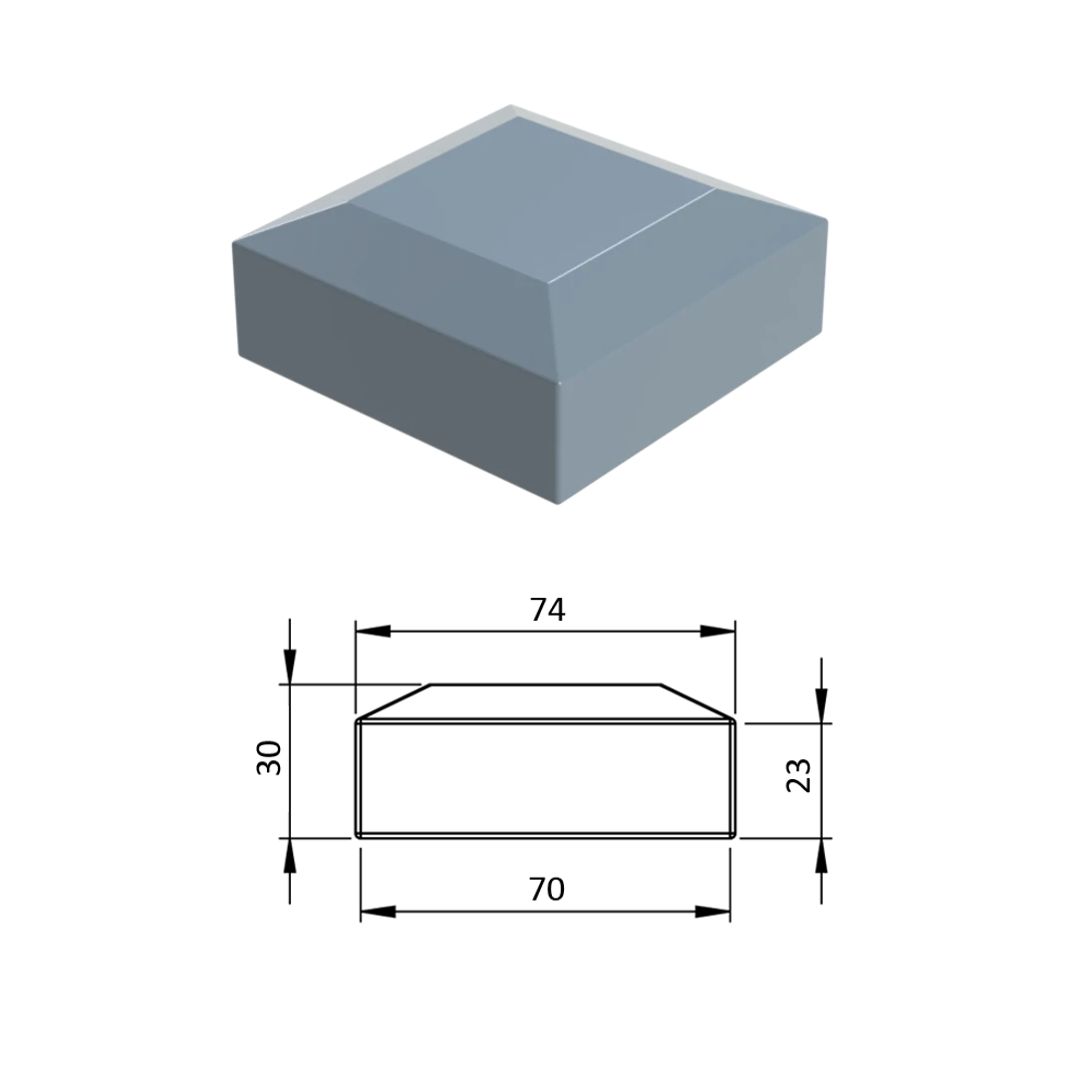 Vonkajšia krytka 70 x 70 mm, plastová PE, sivá